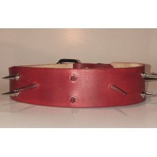 Red Real Leather Spiked Dog Collar