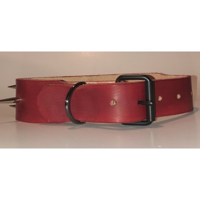 Red Real Leather Spiked Dog Collar