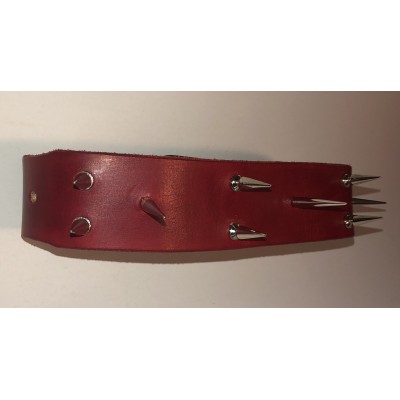 Red Real Leather Spiked Dog Collar