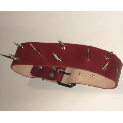 Red Real Leather Spiked Dog Collar